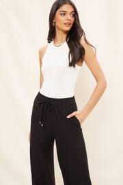 Friends Like These Black Petite Wide Leg Trousers With Linen - Image 4 of 4