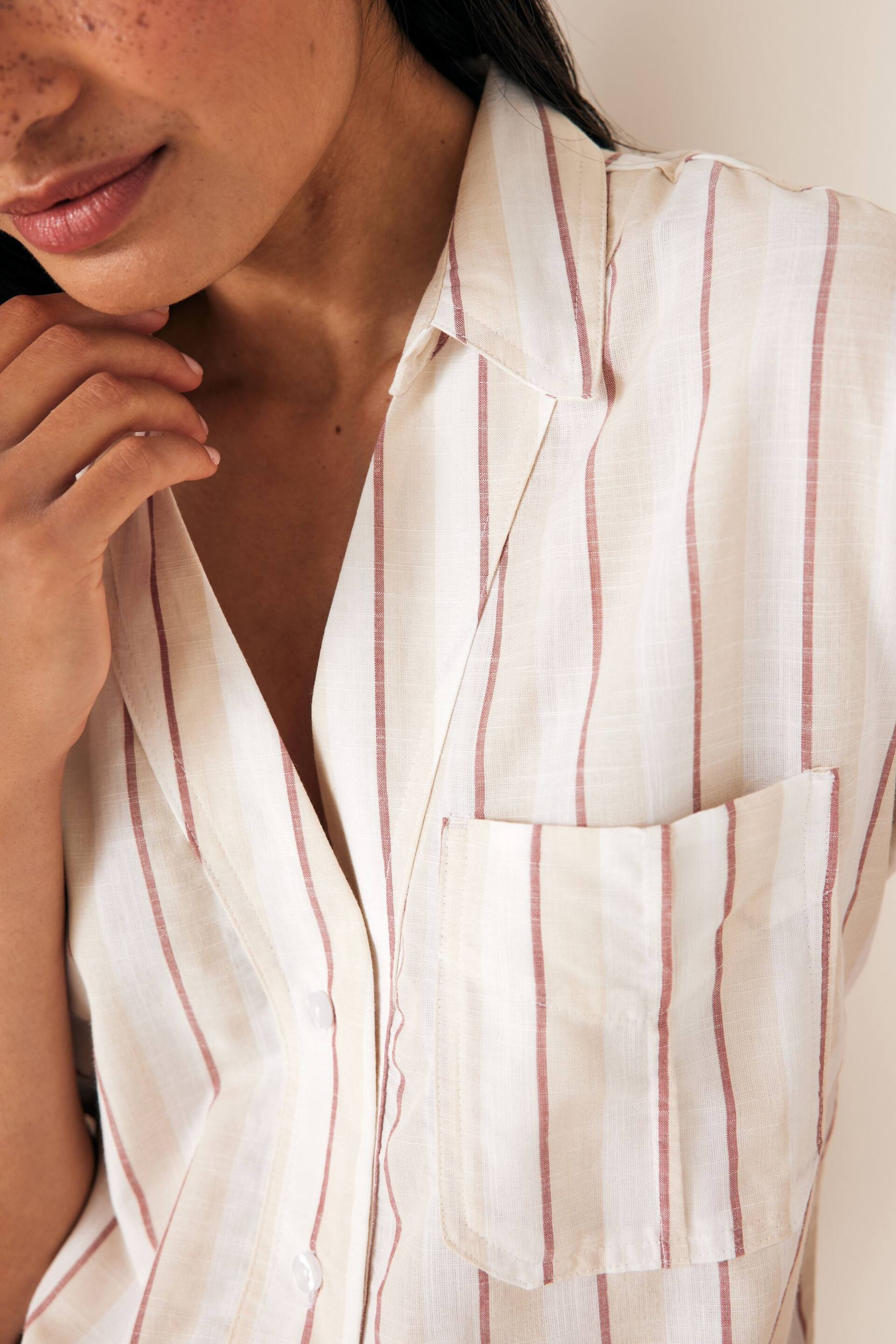 Neutral Stripe Short Sleeve Cotton Shirt - Image 4 of 6