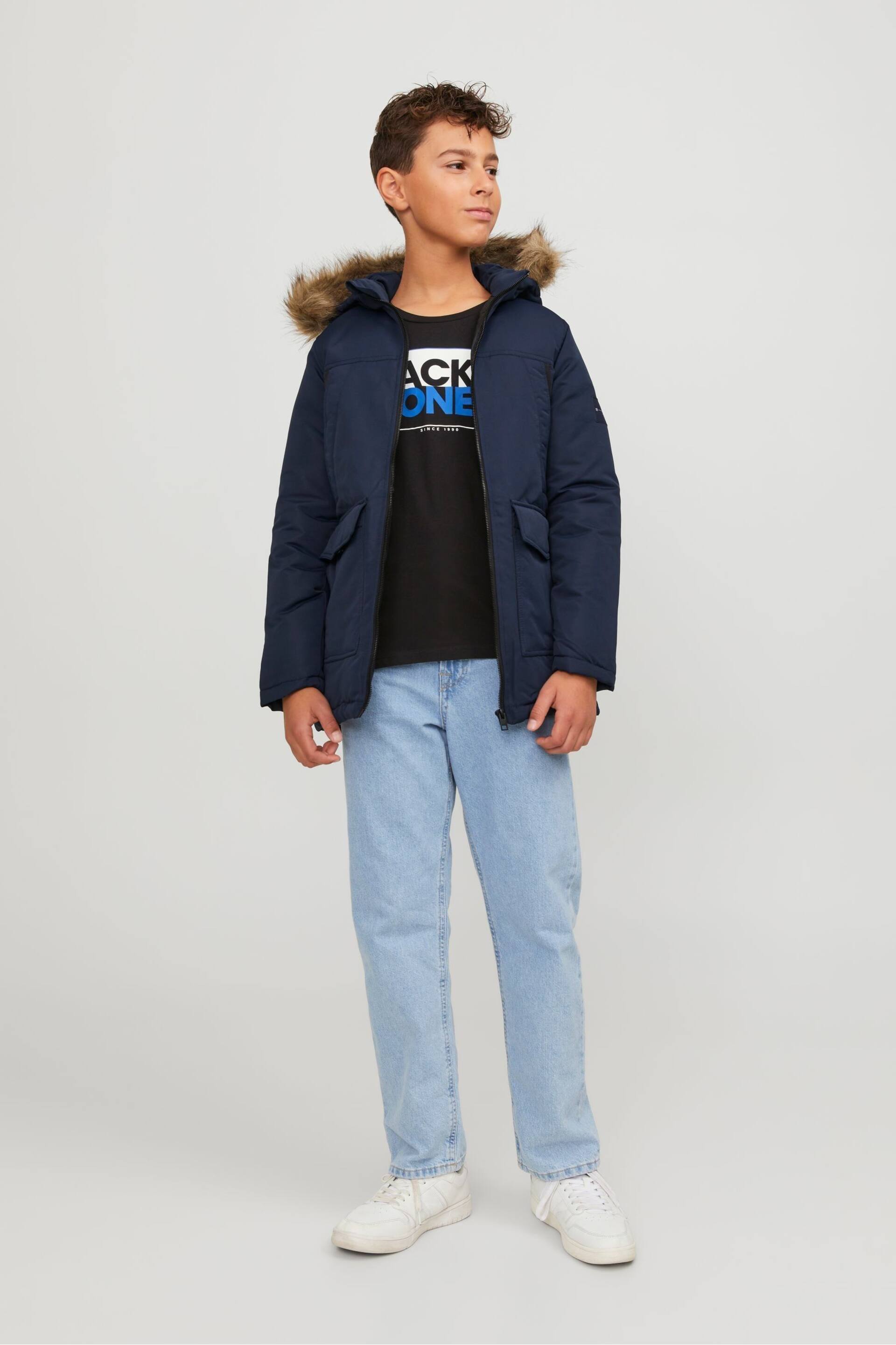 JACK & JONES Blue Parka Coat With Faux - Image 3 of 8