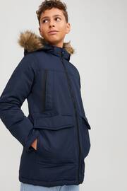 JACK & JONES Blue Parka Coat With Faux - Image 4 of 8