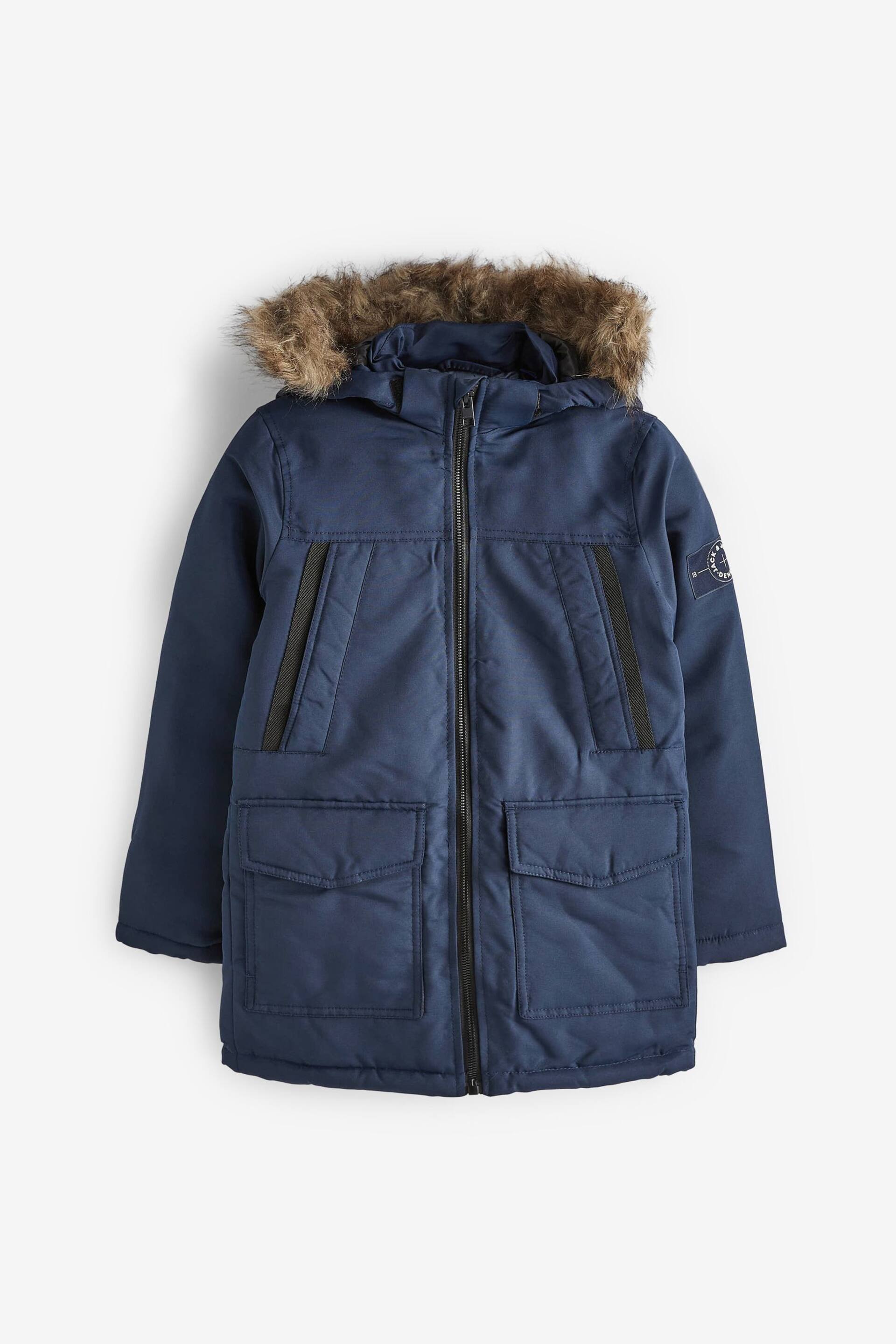 JACK & JONES Blue Parka Coat With Faux - Image 6 of 8