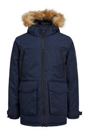 JACK & JONES Blue Parka Coat With Faux - Image 7 of 8