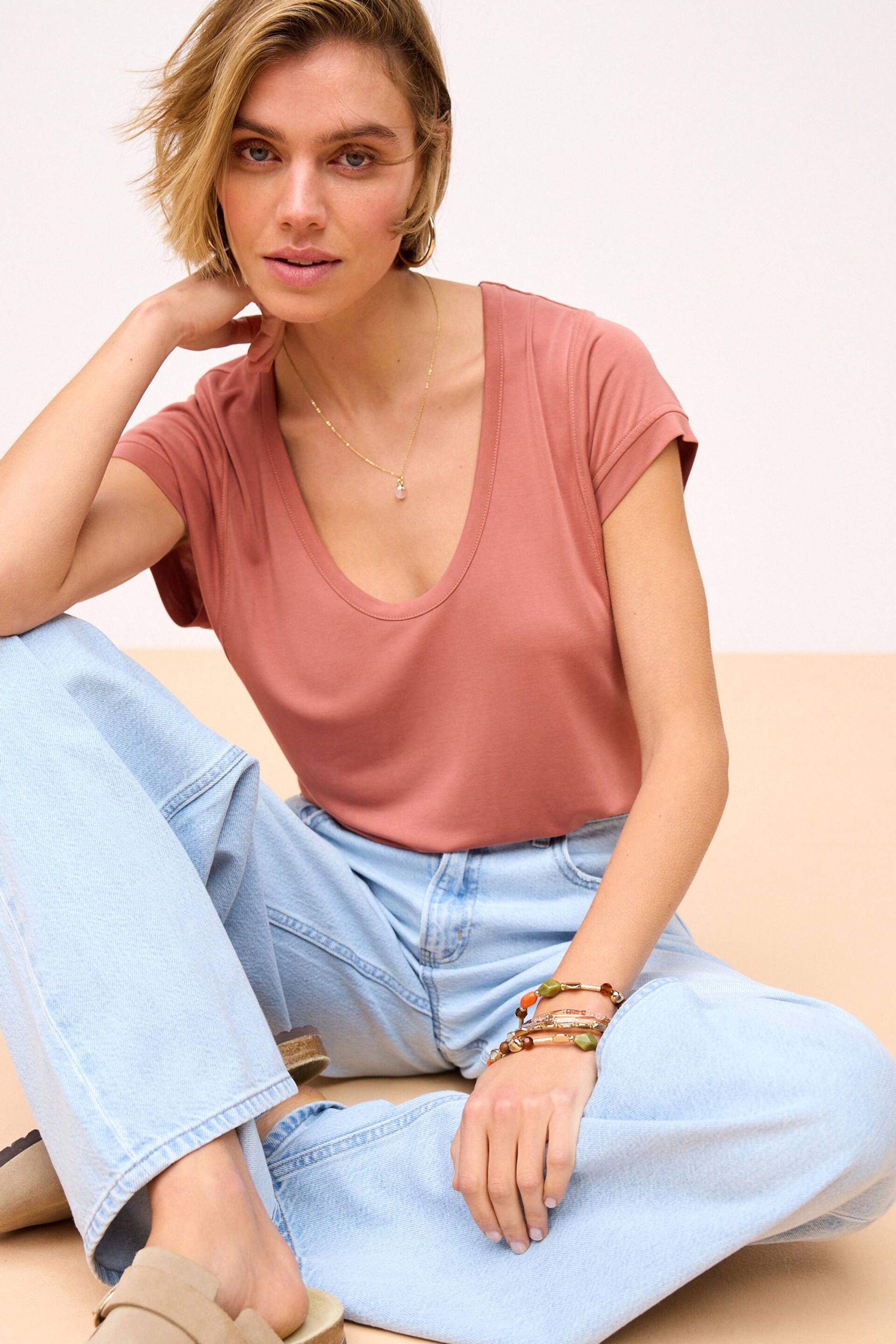 Rose Pink Premium Modal Rich Short Sleeve Scoop Neck T-Shirt - Image 3 of 7
