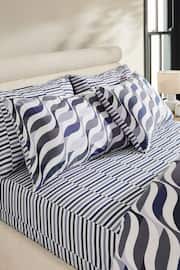 Blue Stripe 100% Cotton Printed Fitted Sheet And Pillowcase Set - Image 1 of 1
