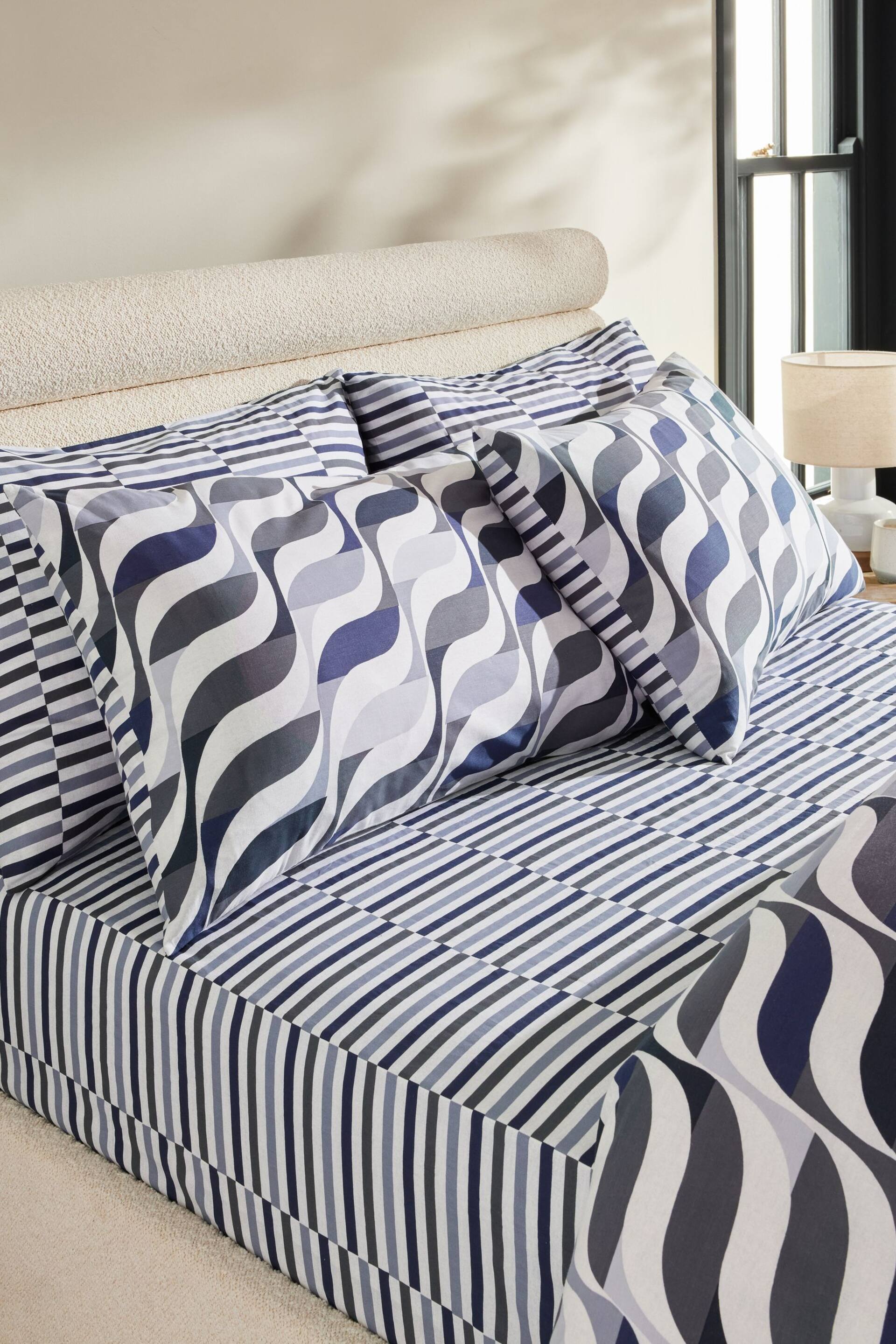 Blue Stripe 100% Cotton Printed Fitted Sheet And Pillowcase Set - Image 1 of 1