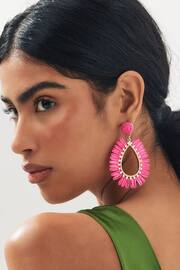 Pink Raffia Teardrop Statement Earrings Made With Recycled Metal - Image 1 of 3