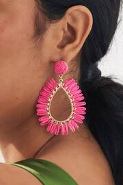 Pink Raffia Teardrop Statement Earrings Made With Recycled Metal - Image 2 of 3