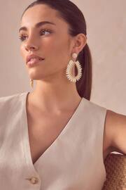 Bone Raffia Teardrop Statement Earrings Made With Recycled Metal - Image 2 of 4