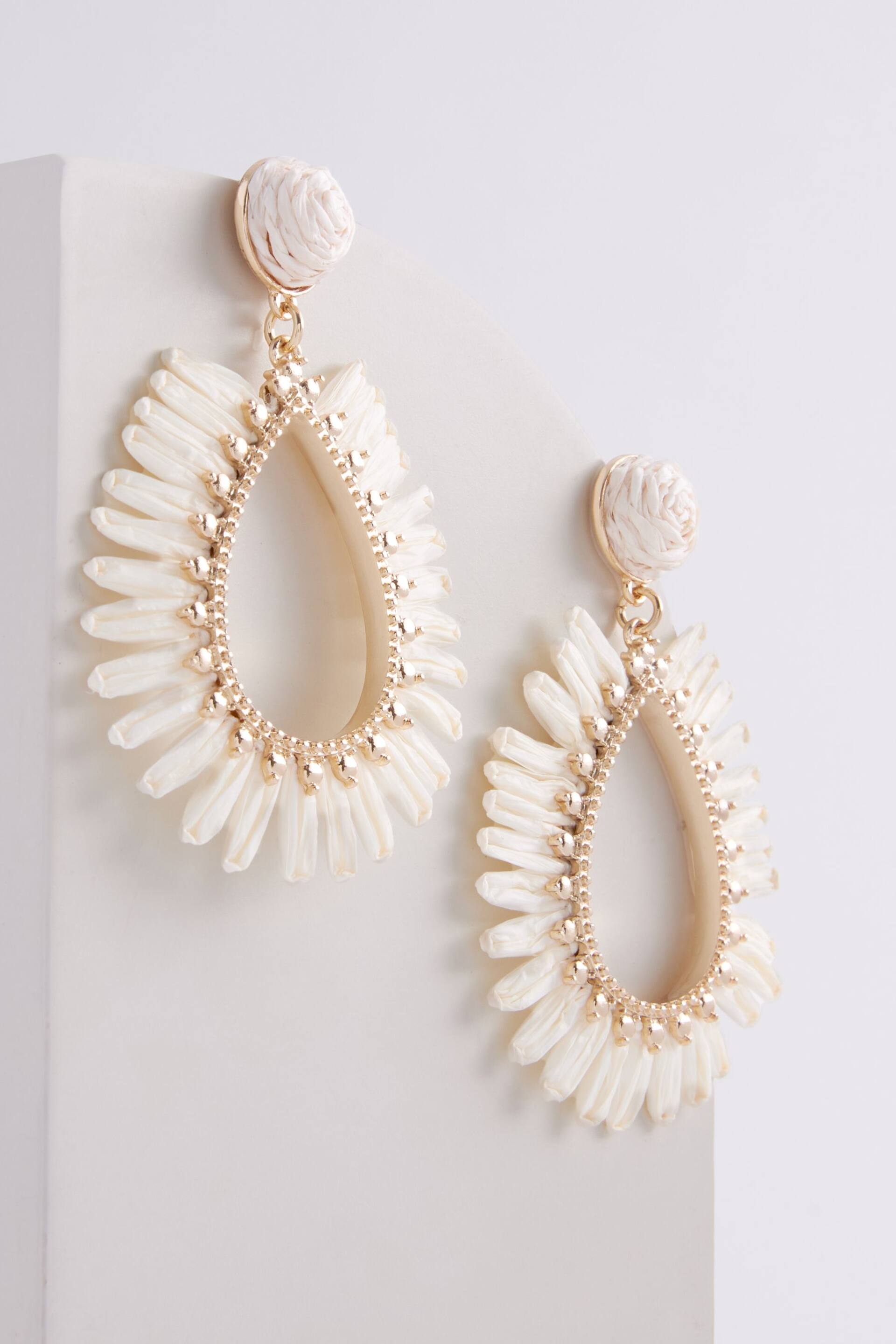 Bone Raffia Teardrop Statement Earrings Made With Recycled Metal - Image 4 of 4