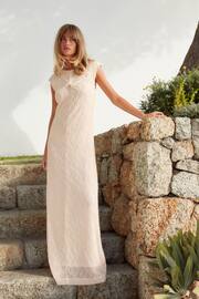 Ecru Twist Front Sleeveless Textured Jersey Maxi Dress - Image 1 of 6