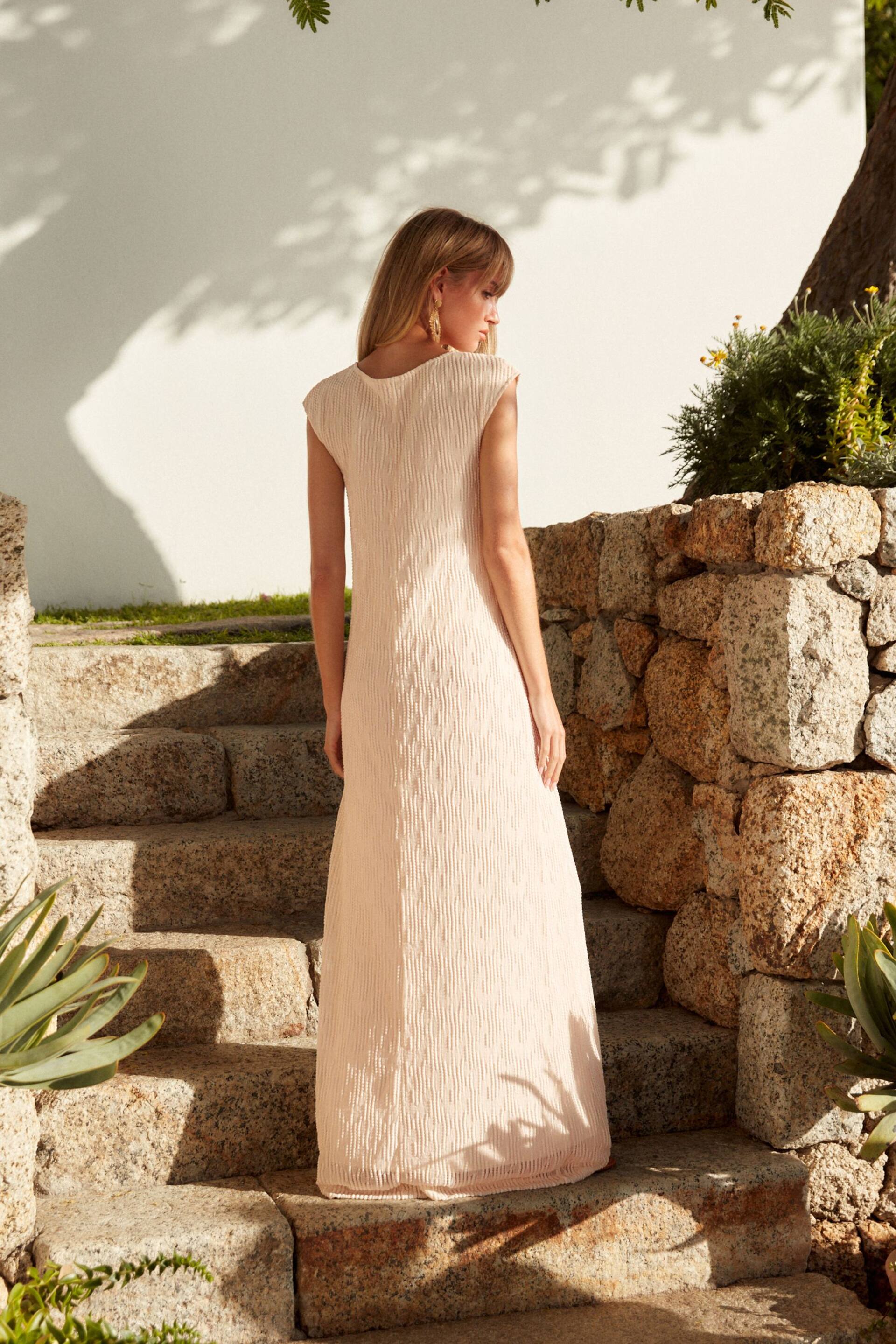 Ecru Twist Front Sleeveless Textured Jersey Maxi Dress - Image 3 of 6