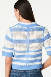 Blue/White Button Down Short Sleeve Collared Crochet Shirt - Image 3 of 6