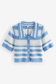 Blue/White Button Down Short Sleeve Collared Crochet Shirt - Image 5 of 6