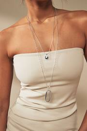 Silver Tone Stone 2 Layer Long Necklace - Image 2 of 4