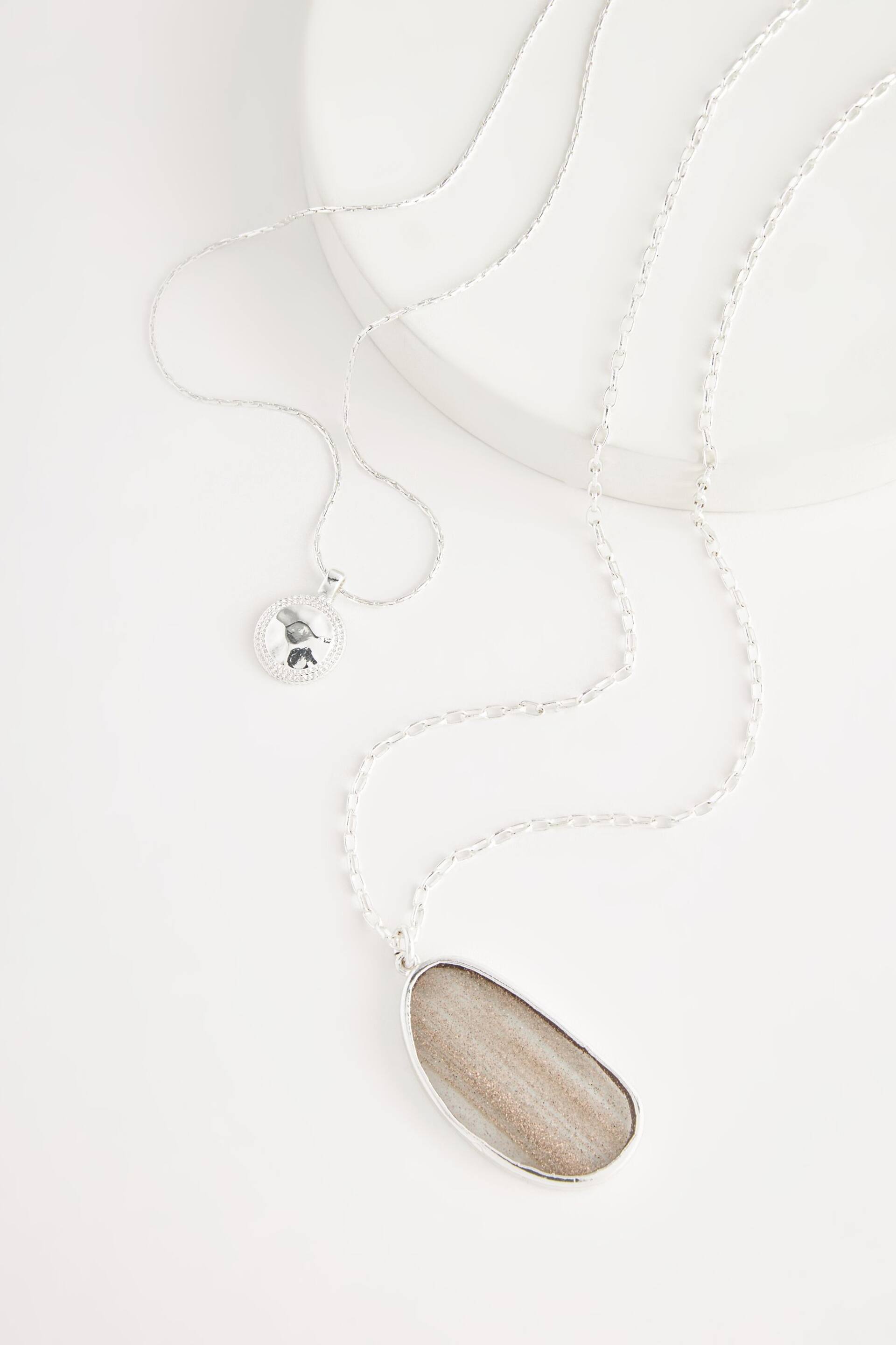 Silver Tone Stone 2 Layer Long Necklace - Image 3 of 4