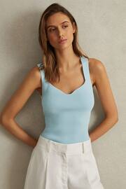 Reiss Light Blue Dani Ribbed Sweetheart Neck Top - Image 1 of 6