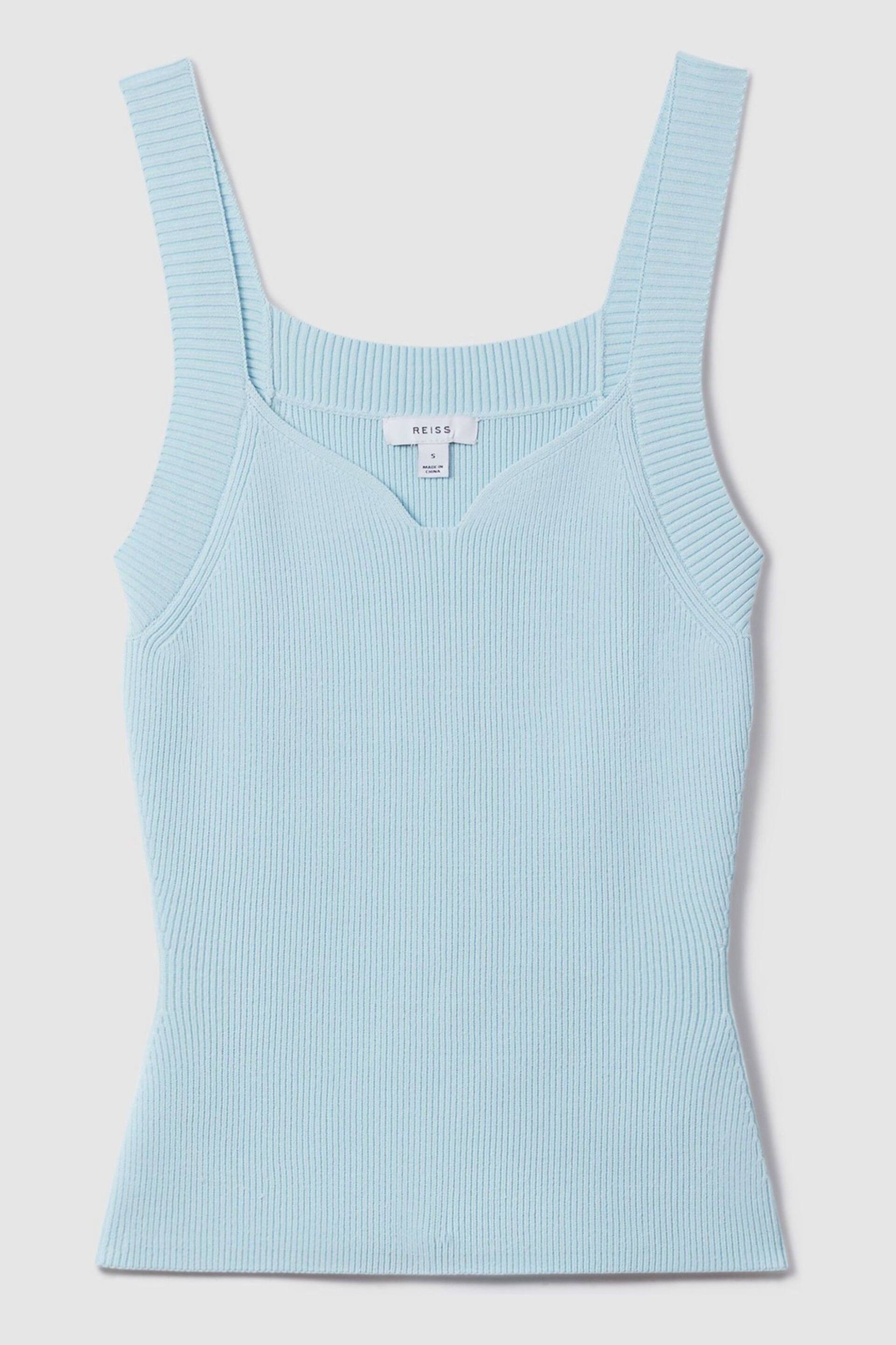 Reiss Light Blue Dani Ribbed Sweetheart Neck Top - Image 2 of 6