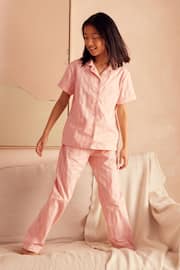 Pink Stripe Cotton Sateen Button through Pyjamas (6-16yrs) - Image 2 of 4