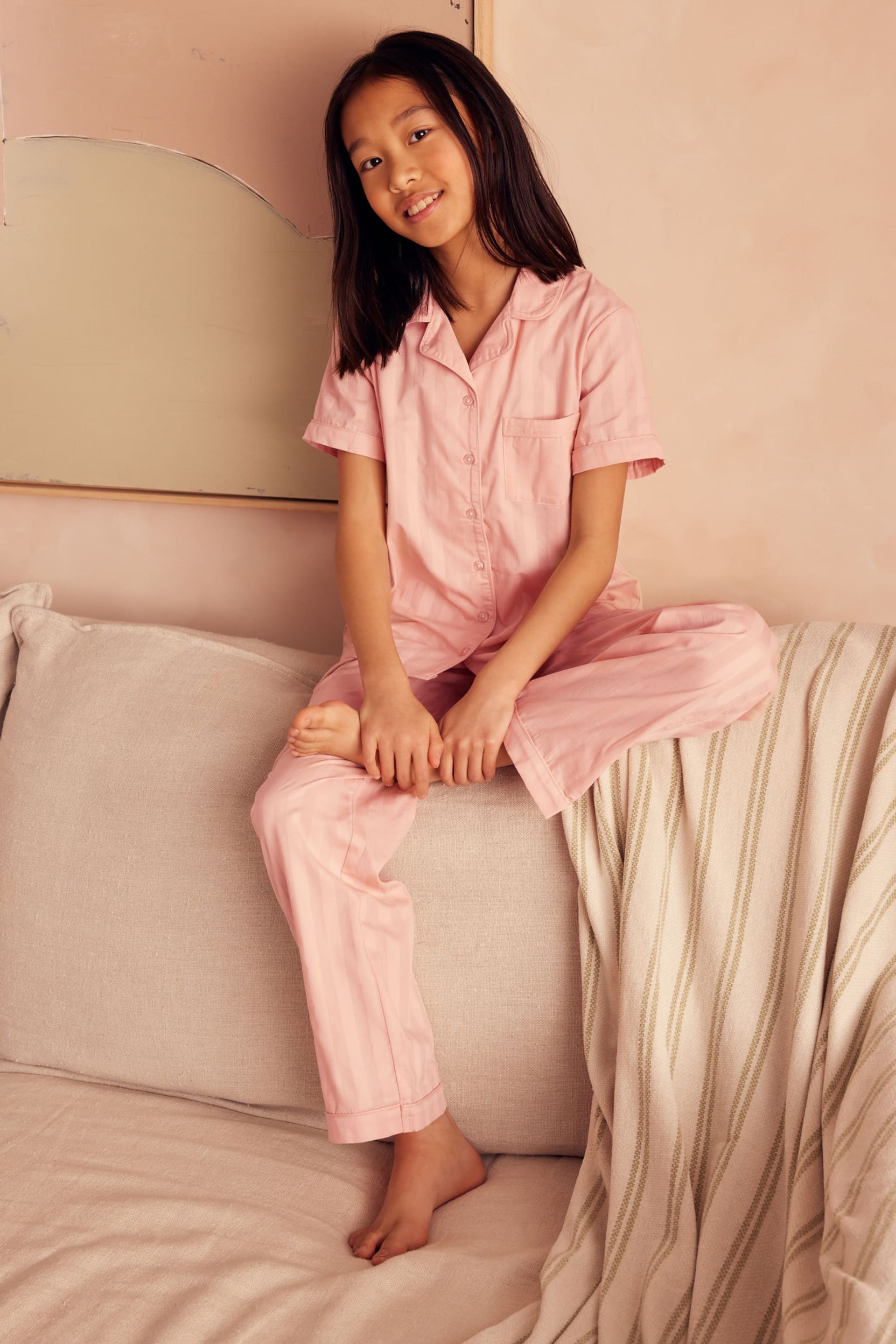 Pink Stripe Cotton Sateen Button through Pyjamas (6-16yrs) - Image 4 of 4