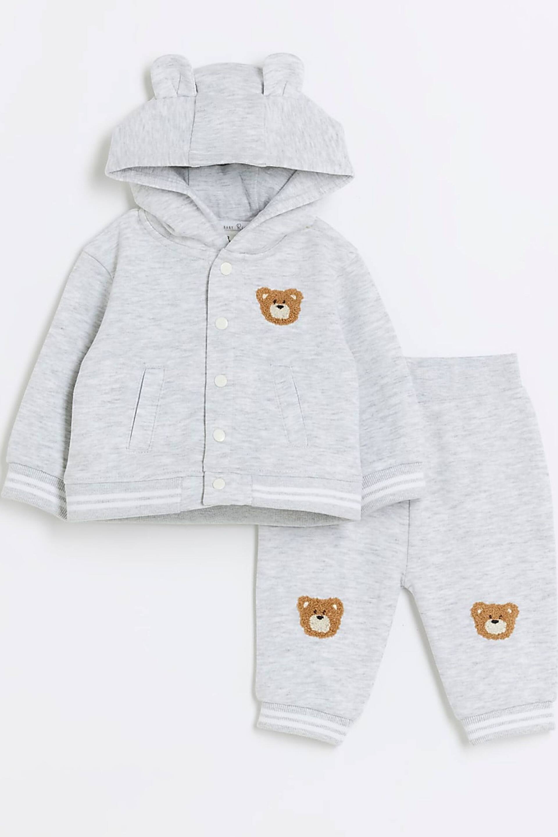 River Island Pink Baby Boys Teddy Bear Sweat Set - Image 1 of 5