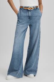 Reiss Light Blue Olivia Wide Leg Contrast Stitch Jeans - Image 1 of 7