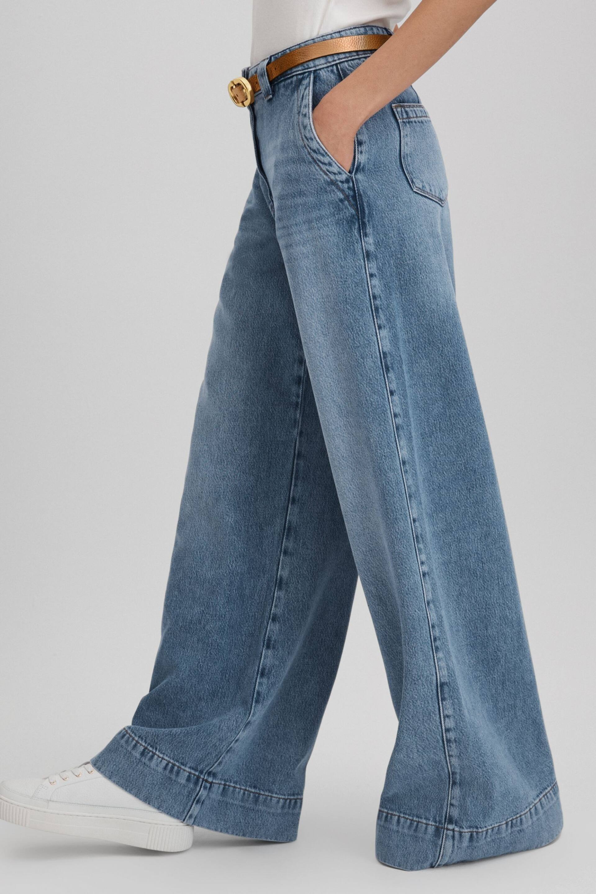 Reiss Light Blue Olivia Wide Leg Contrast Stitch Jeans - Image 7 of 7