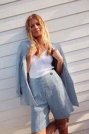 Blue Textured Linen Blend Shorts - Image 1 of 7