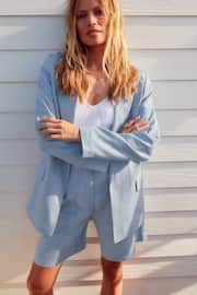 Blue Textured Linen Blend Shorts - Image 2 of 7