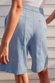 Blue Textured Linen Blend Shorts - Image 4 of 7
