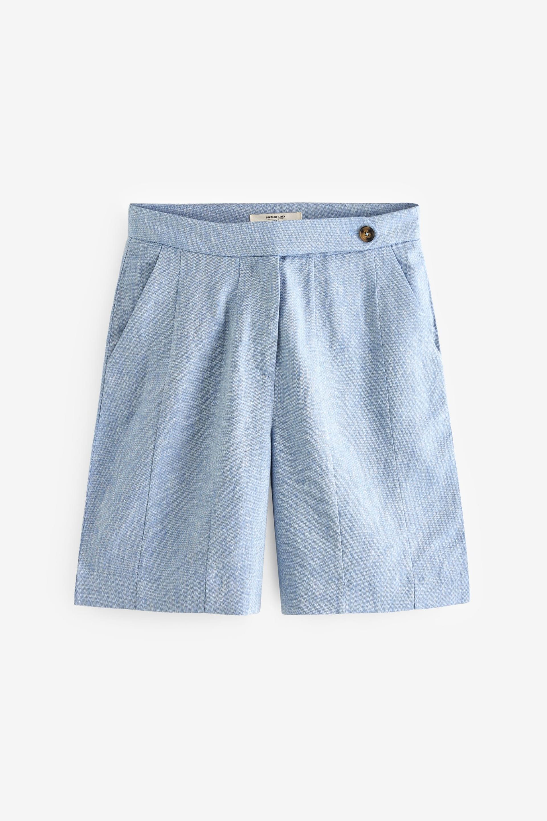 Blue Textured Linen Blend Shorts - Image 6 of 7