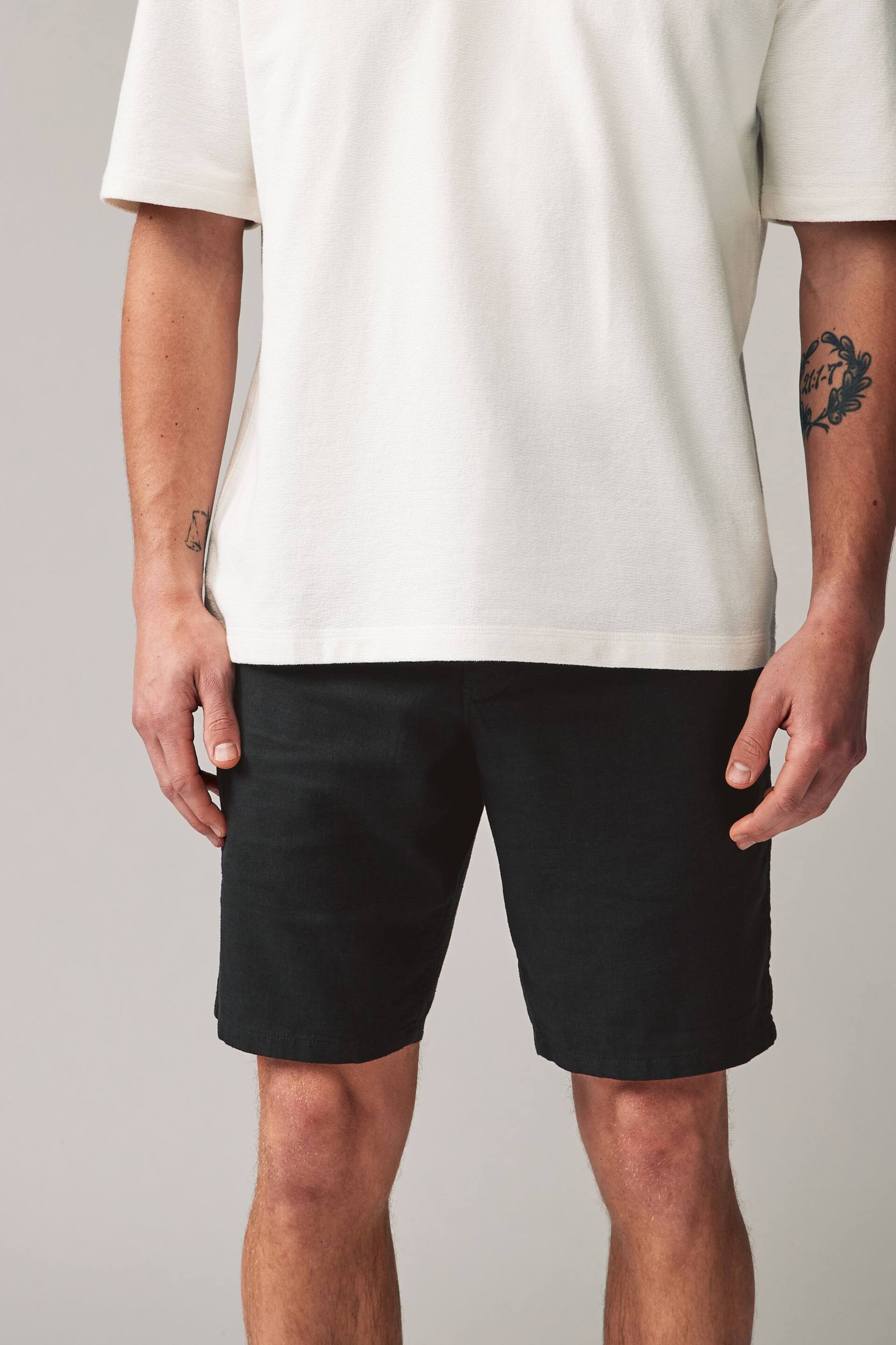 Black Linen Viscose Shorts - Image 1 of 10