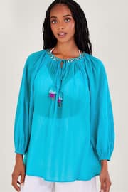 Monsoon Blue Amy Tie Neck Top - Image 1 of 4