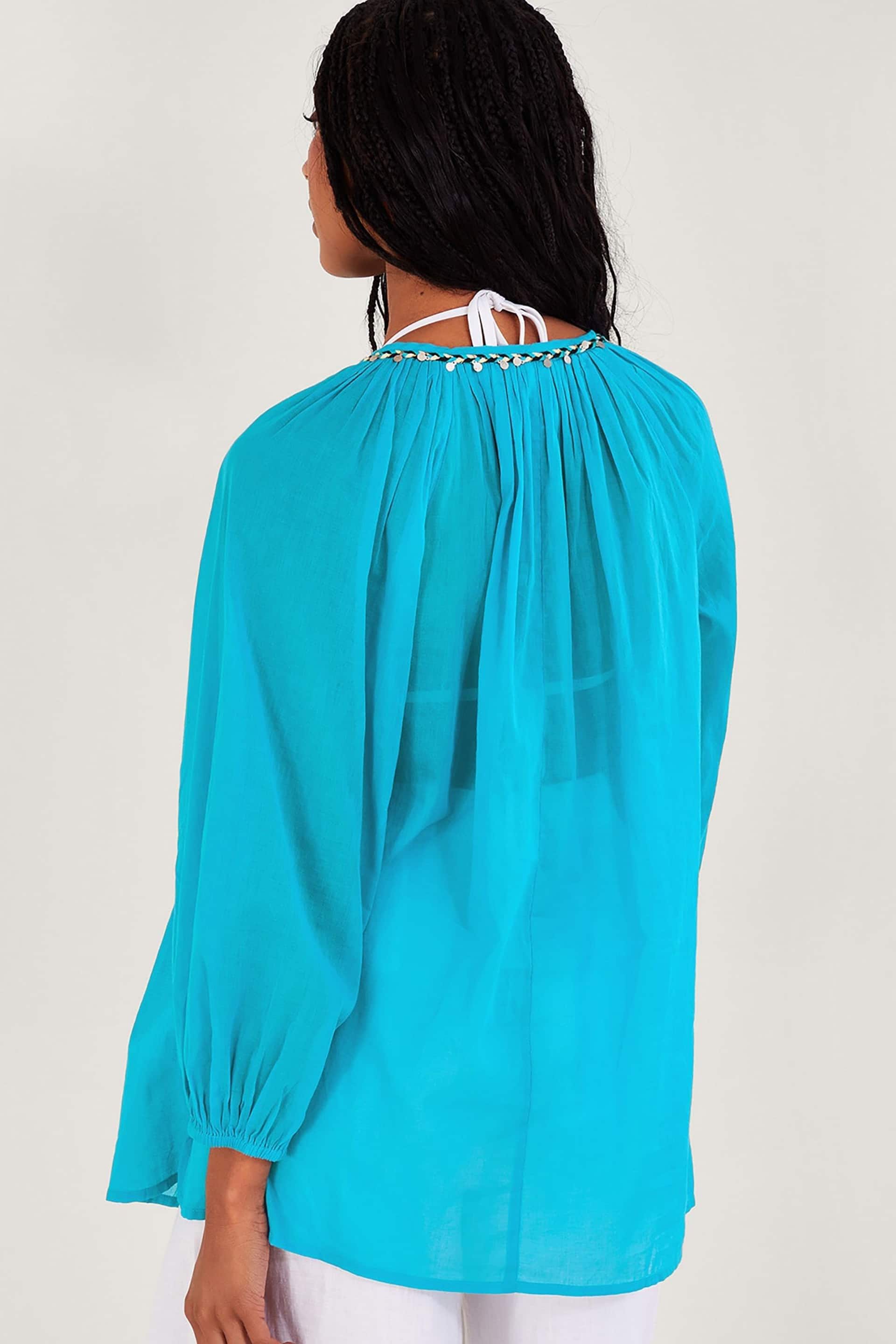 Monsoon Blue Amy Tie Neck Top - Image 2 of 4