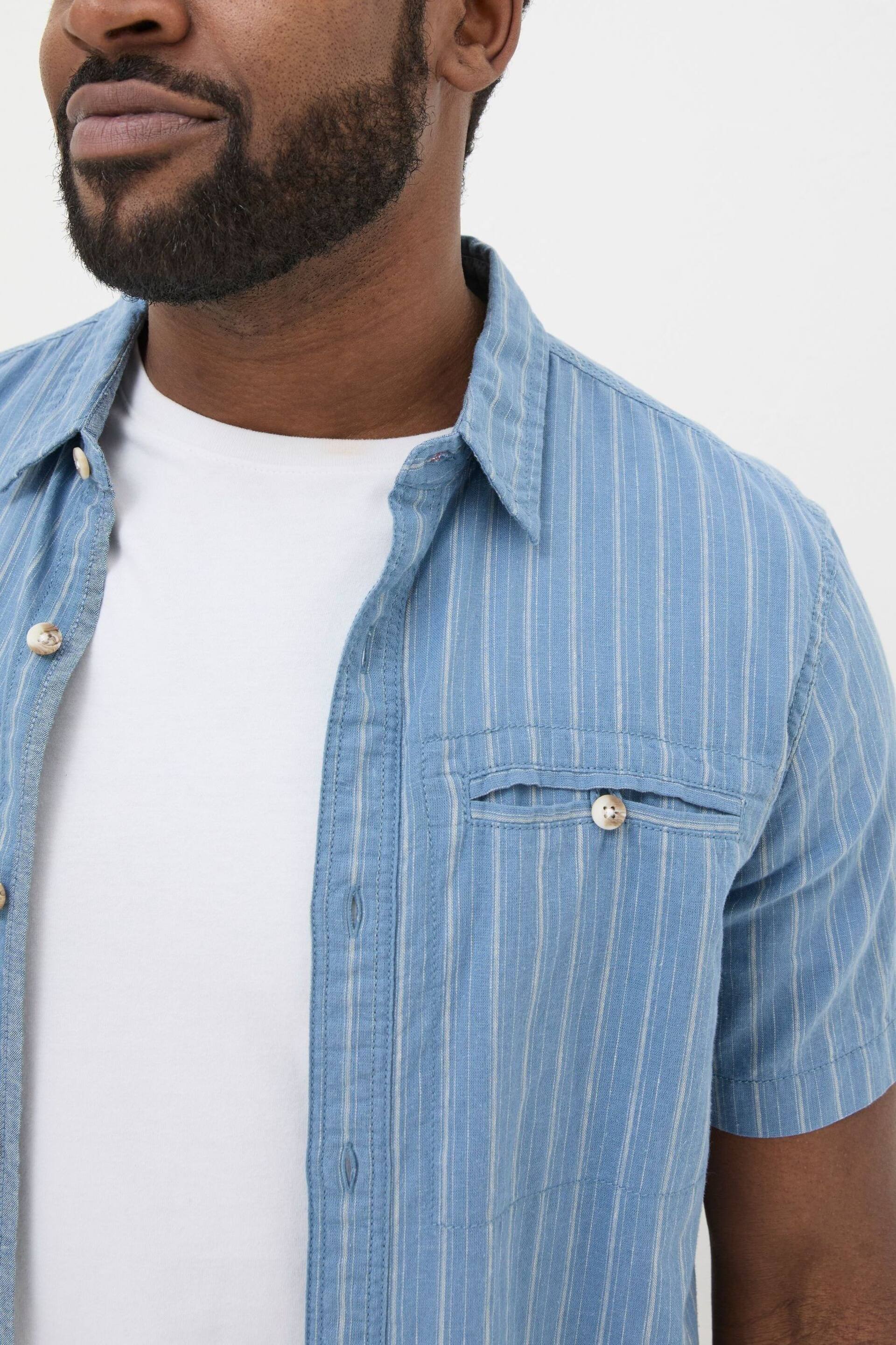FatFace Blue Short Sleeve Burford Stripe Shirt - Image 4 of 4