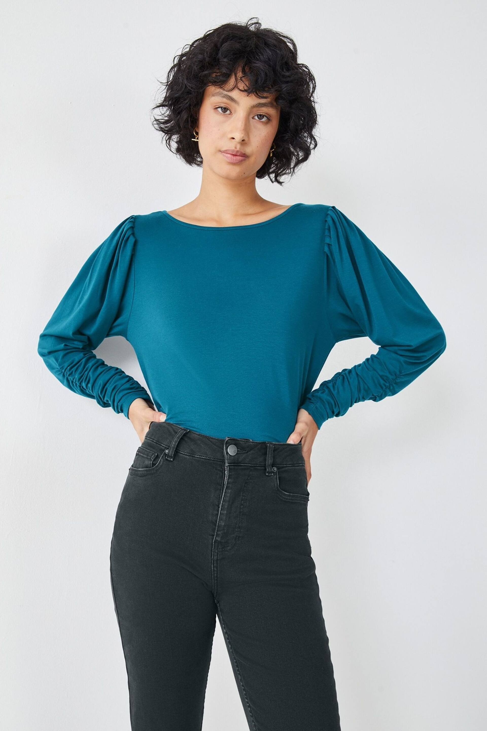 Hush Blue Charlotte Ruched Sleeve Jersey Top - Image 3 of 5