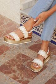 Linzi White Willow Two Strap Espadrille Inspired Platform Wedges - Image 1 of 5