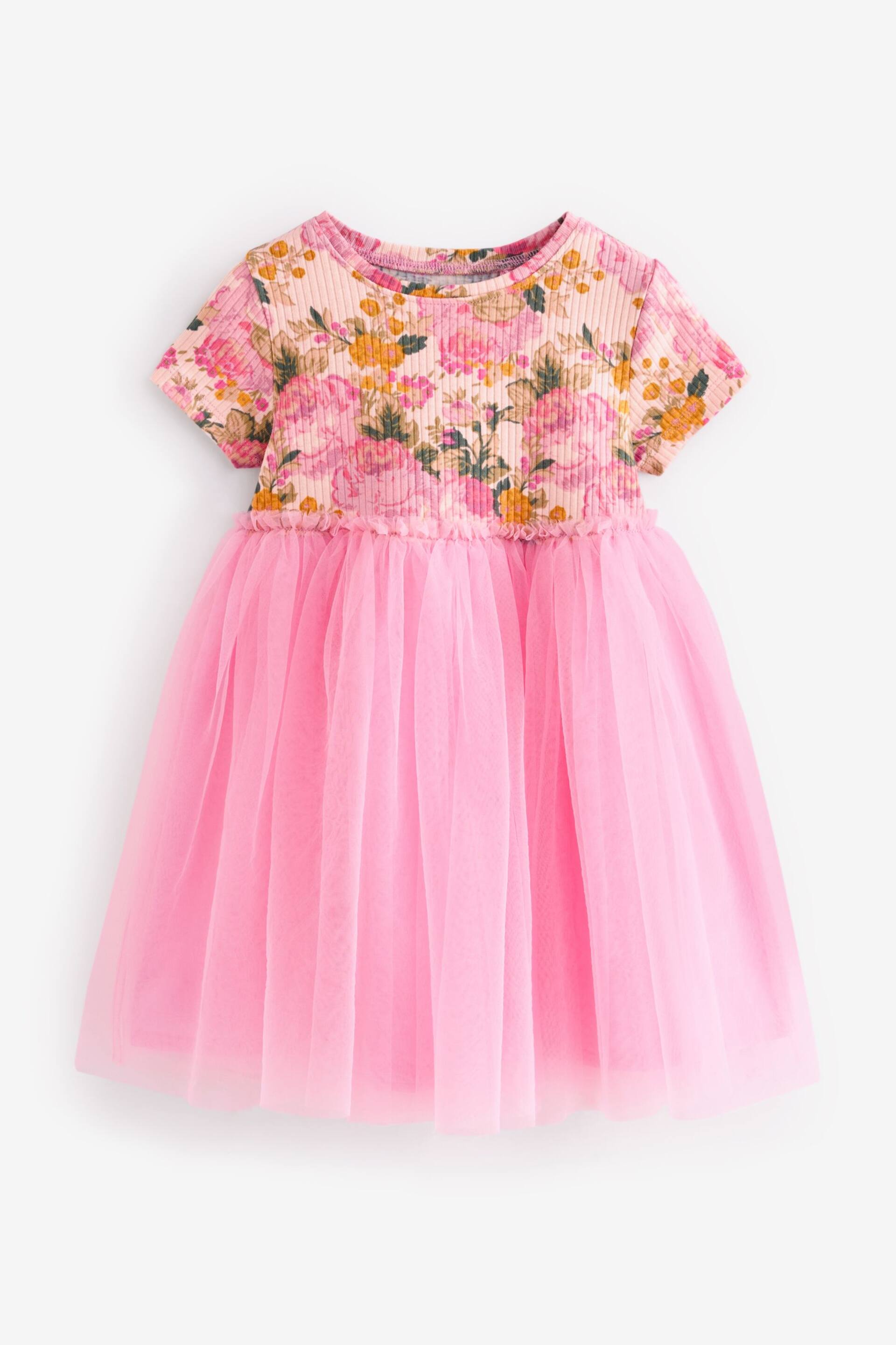 Pink Rib Mesh Jersey Dress (3mths-7yrs) - Image 1 of 2