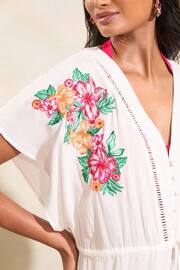 Love & Roses Ivory White Trim Detail Cover Up Kaftan - Image 2 of 4