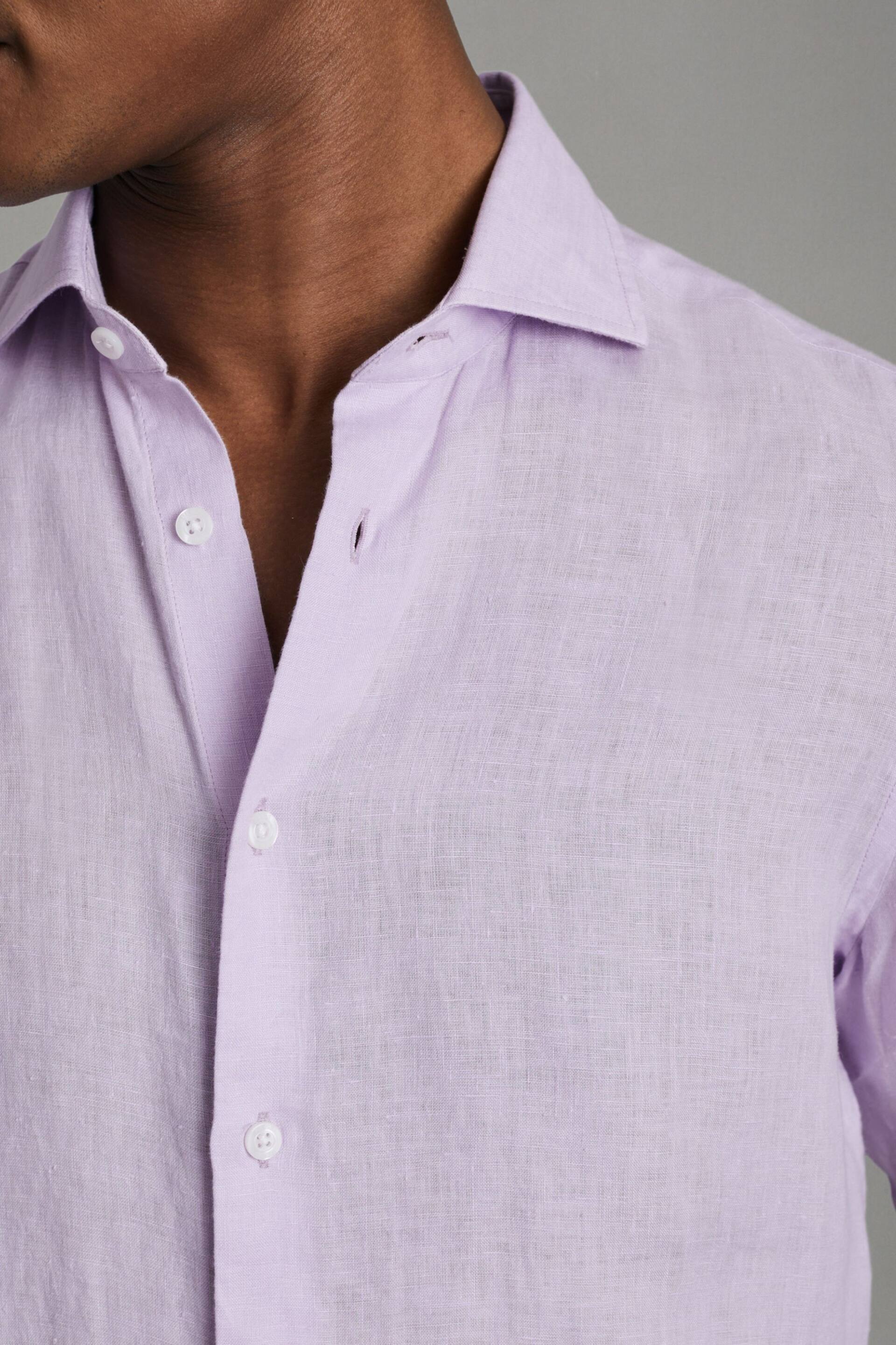Reiss Orchid Ruban Linen Button-Through Shirt - Image 4 of 6