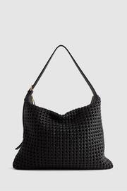 Reiss Black Vigo Leather Woven Tote Bag - Image 1 of 5