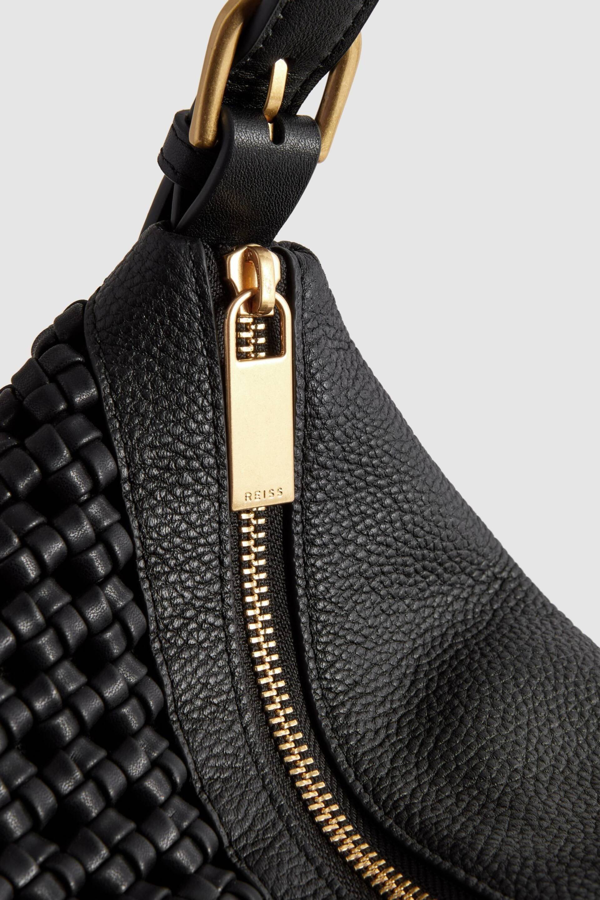 Reiss Black Vigo Leather Woven Tote Bag - Image 5 of 5
