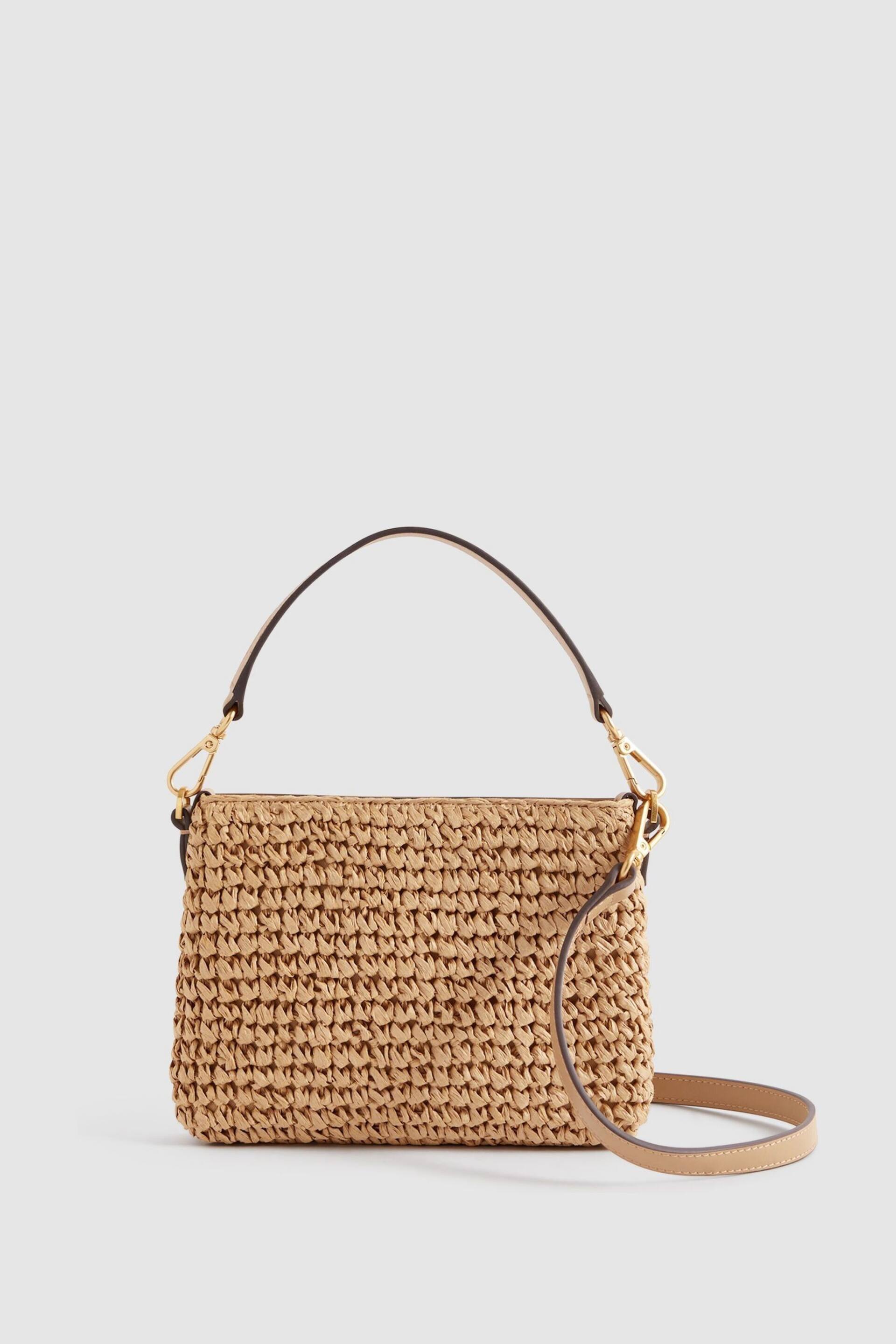 Reiss Tan Brompton Leather Raffia Pouch Bag - Image 1 of 6