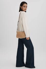 Reiss Tan Brompton Leather Raffia Pouch Bag - Image 2 of 6