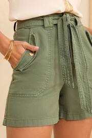 Love & Roses Khaki Green Belted Cotton Twill Utility Shorts - Image 3 of 4