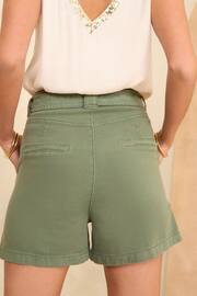 Love & Roses Khaki Green Belted Cotton Twill Utility Shorts - Image 4 of 4