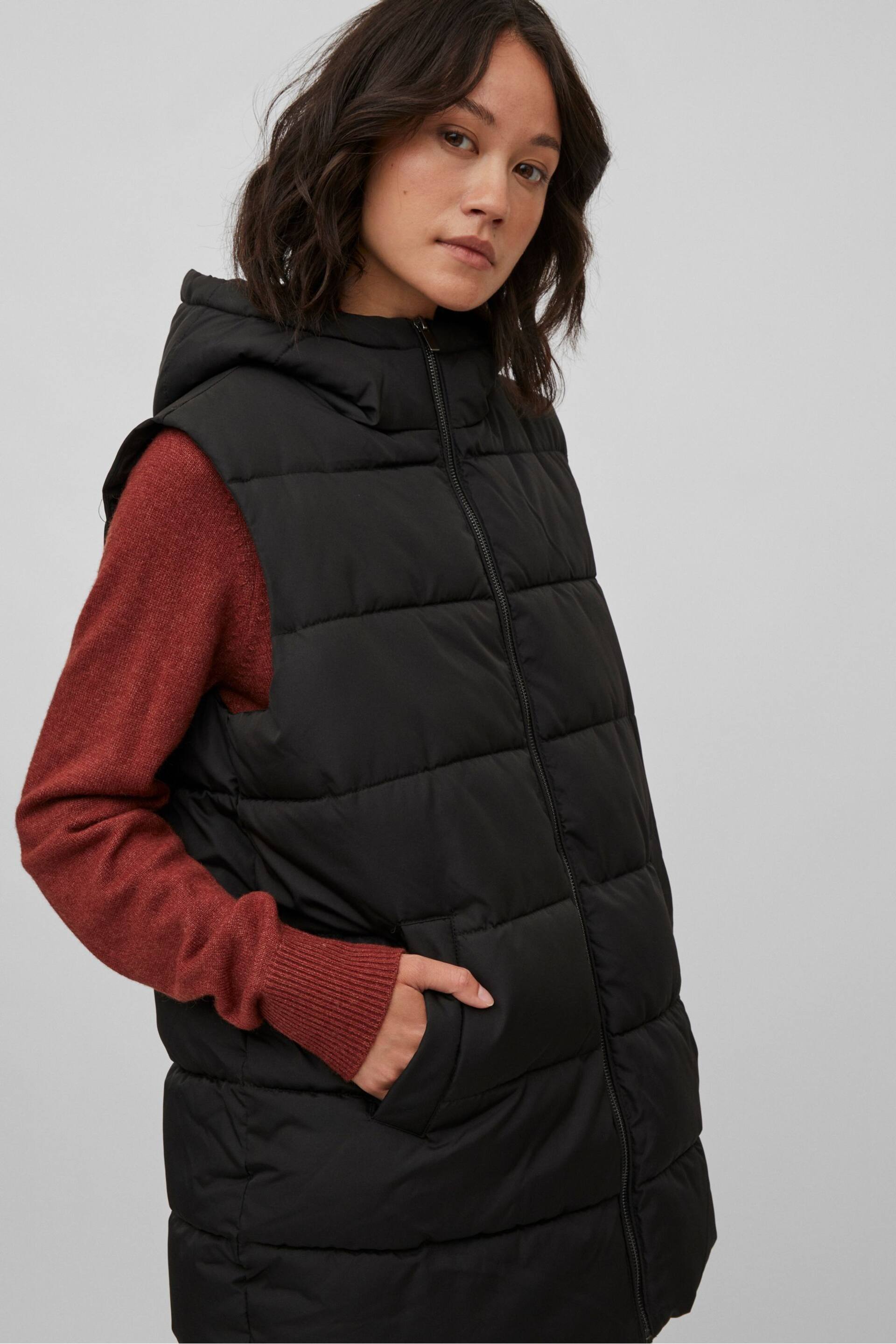 VILA Black Longline Padded Hood Gilet - Image 4 of 5