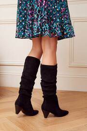Love & Roses Black Mid Heel Ruched High Leg Boot - Image 2 of 4