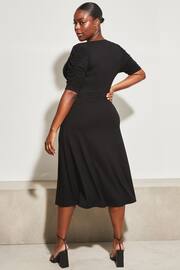 Lipsy Black Curve Jersey Short Ruched Sleeve Knot Side Midi Dress - Image 2 of 4