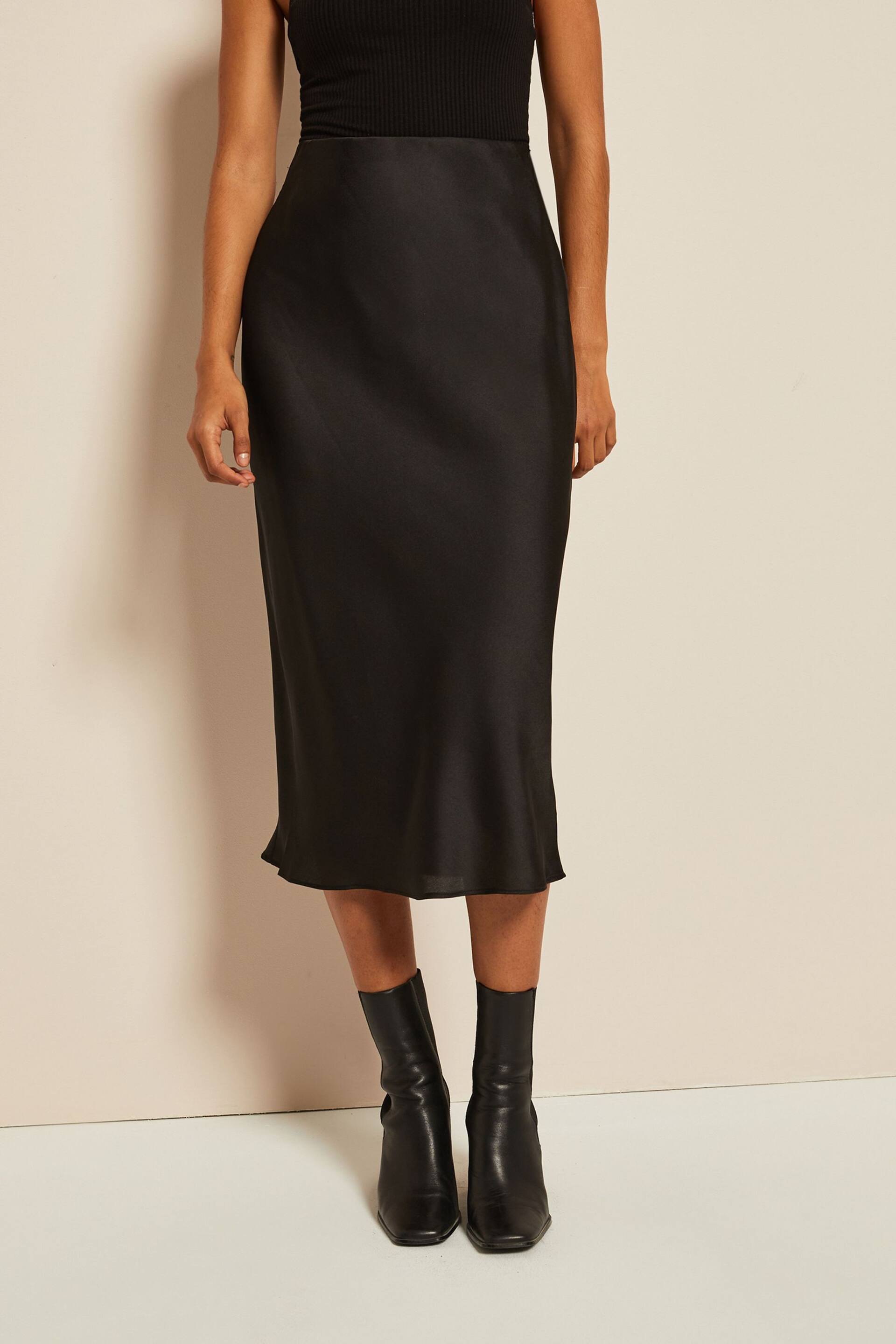 Friends Like These Black Satin Bias Midi Skirt - Image 1 of 4