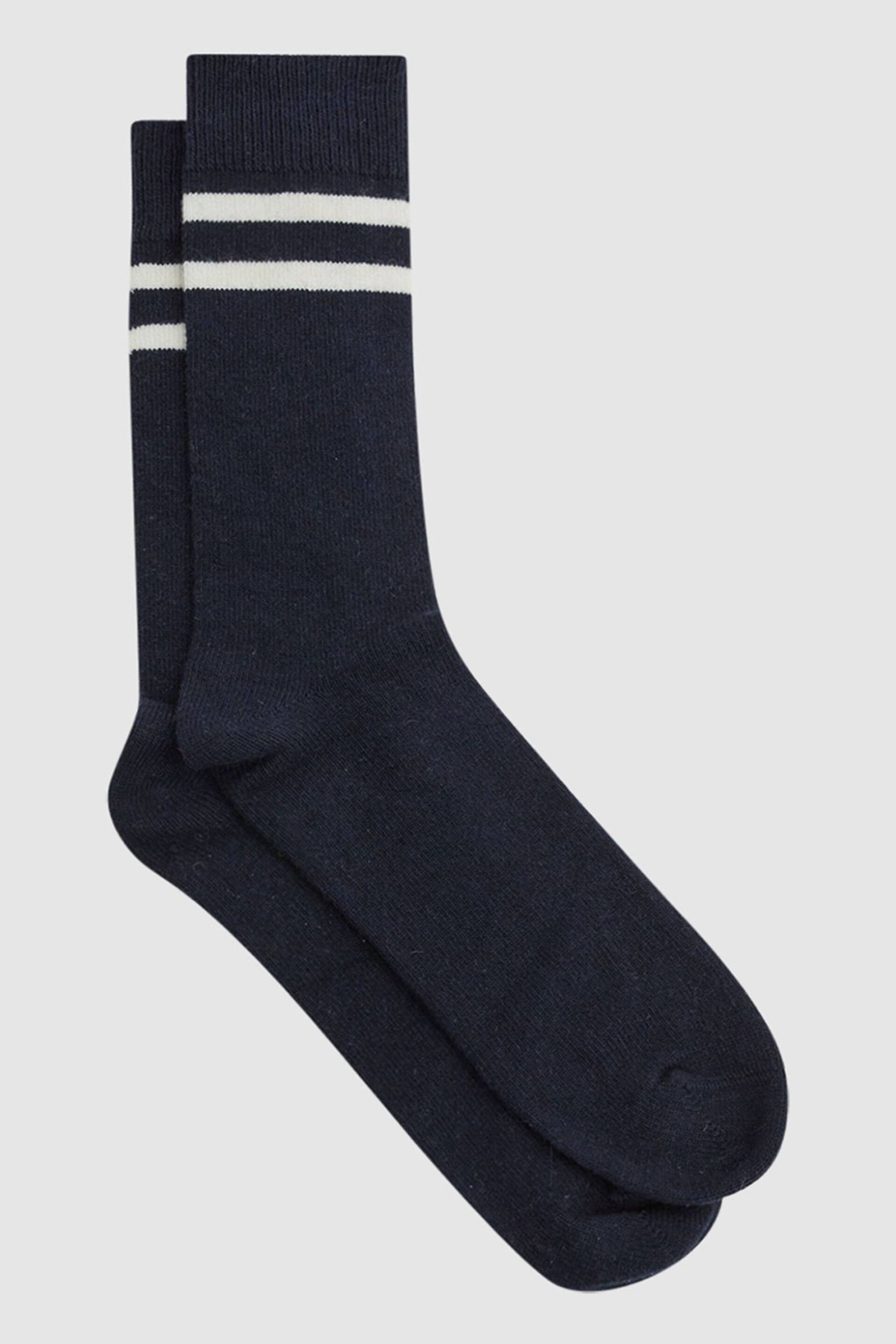 Reiss Navy Alcott Wool Blend Striped Crew Socks - Image 1 of 5